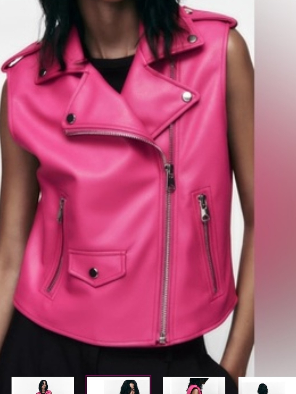 Zara Hot Pink Sleeveless Moto Leather Jacket